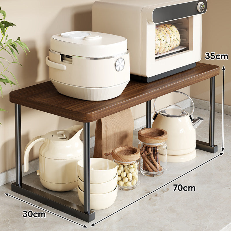 Countertop Appliance Riser Shelf with Wood-Top and Metal Frame