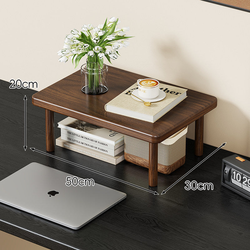 Compact Solid Wood Elevated Desk Display Stand with Under-Shelf Storage and Rounded Leg Design