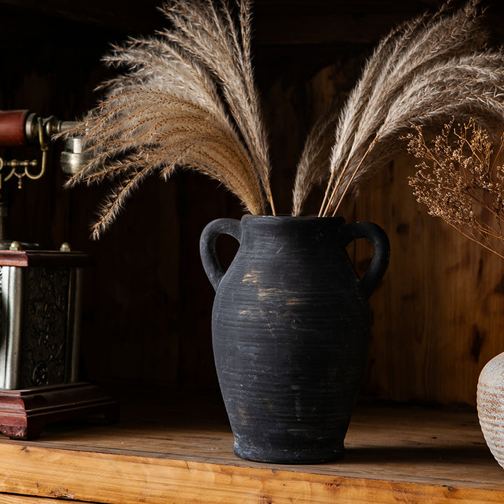 Rustic ceramic vase with handles
