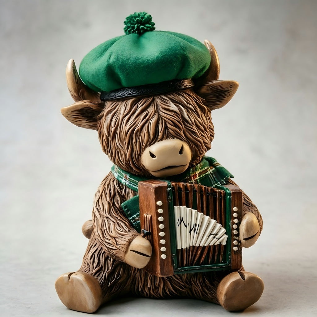 Decorative Highland Cattle Figure with Accordion