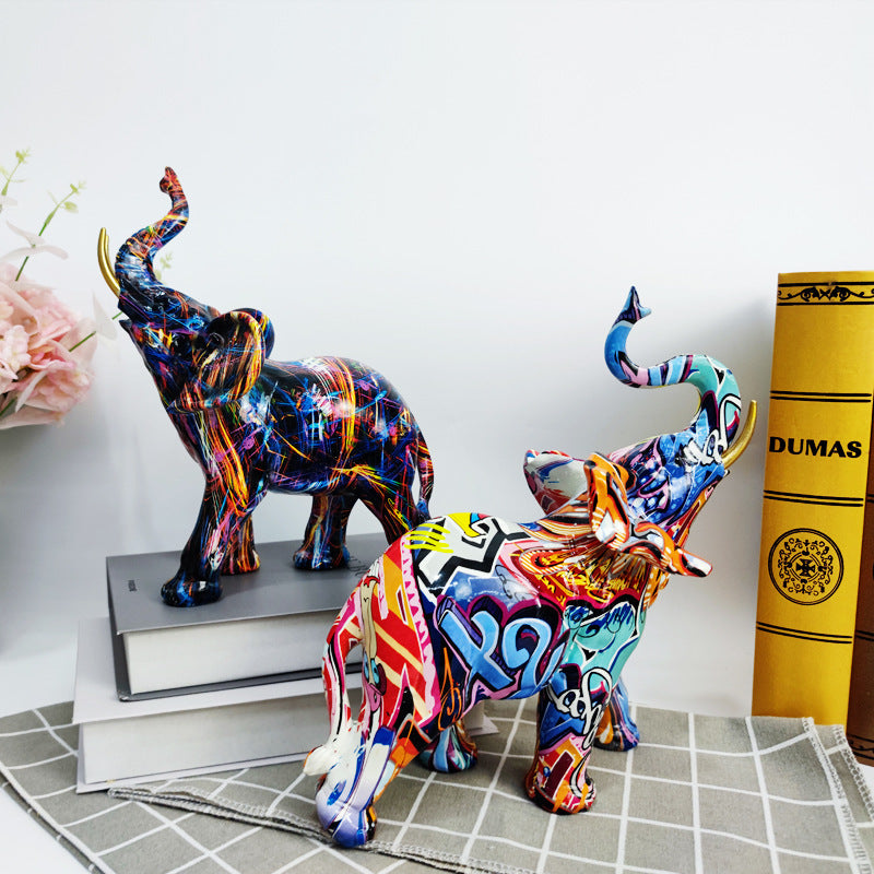 Creative elephant figurine with colorful design
