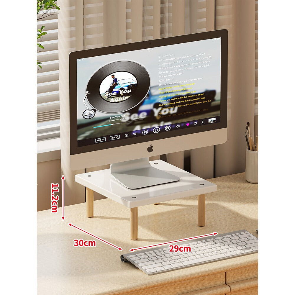 Compact Elevated Monitor Riser Stand with Wooden Legs and Under-Storage