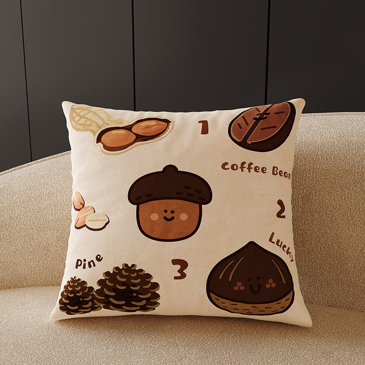 Plush Velvet Decorative Square Throw Pillow Cover with Cartoon Dog Family Illustration and Hidden Zipper