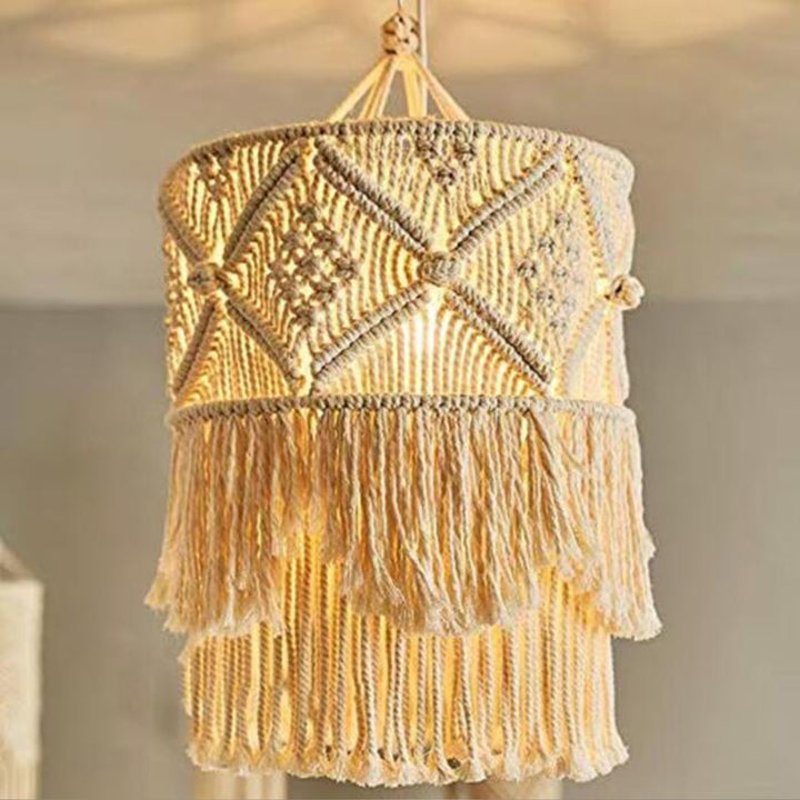 Elegant Macrame Hanging Lamp with Fringes