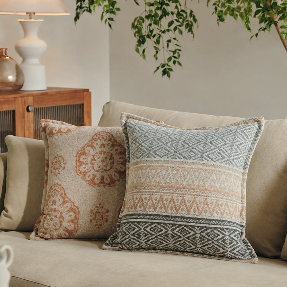 Woven decorative cushion cover in ethnic jacquard style with textured cotton blend