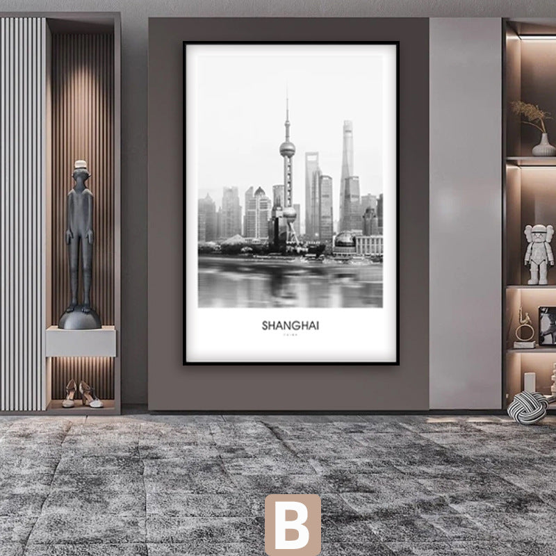 Framed Black and White London Cityscape Art Print