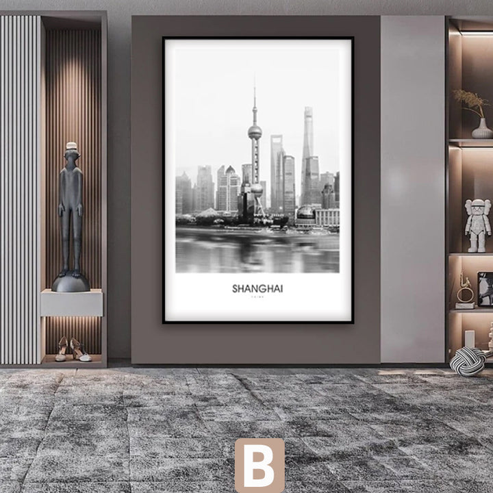 Framed Black and White London Cityscape Art Print