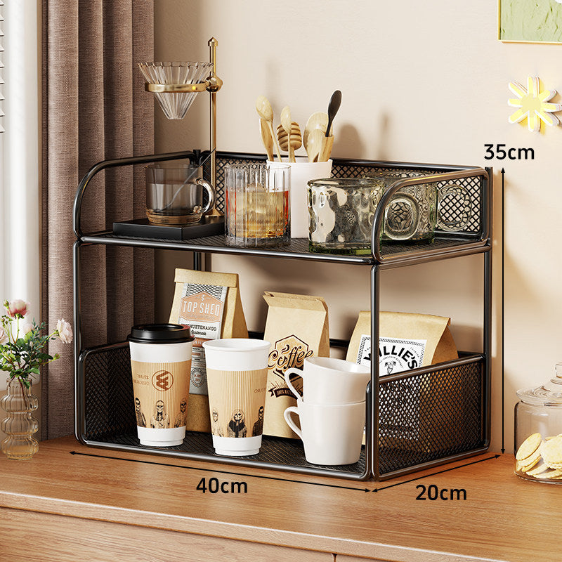 Compact Perforated Metal Tiered Countertop Pantry Organizer
