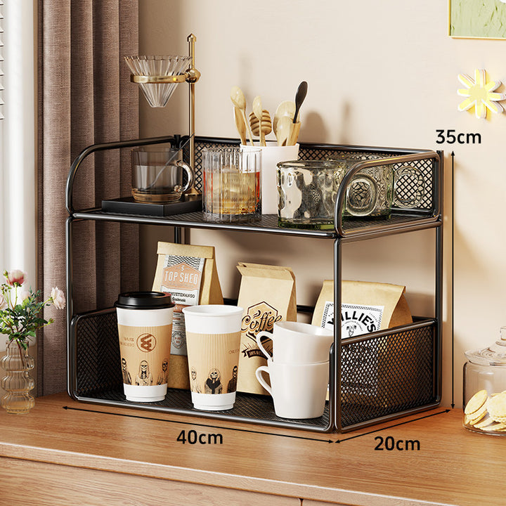 Compact Perforated Metal Tiered Countertop Pantry Organizer