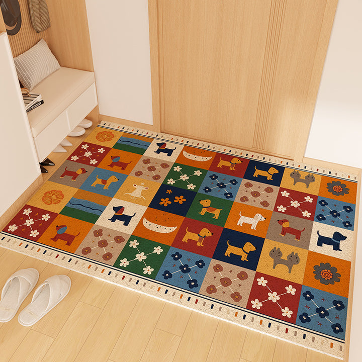 Playful Striped Dog Print Welcome Mat