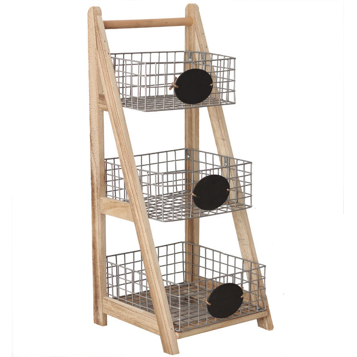 Practical stair shelf with wire baskets
