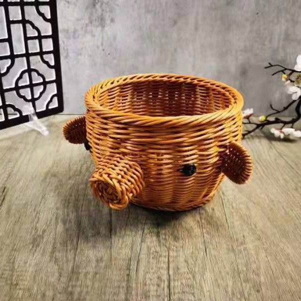 Decorative Woven Dog-Shaped Storage Basket