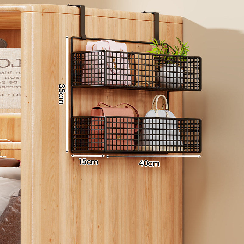 Over-the-Door Metal Grid Hanging Organizer with Four Stackable Baskets and Hooks