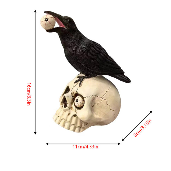 Decorative figure with raven on skull