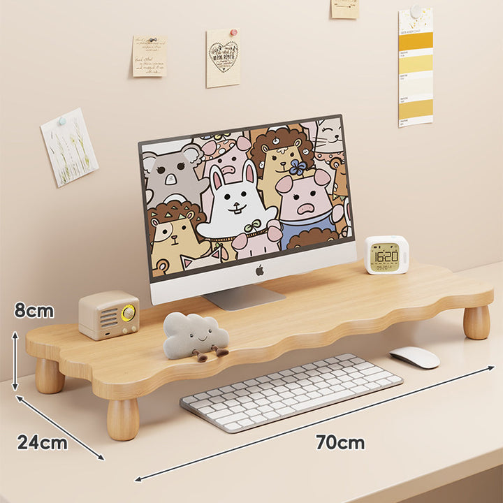 Solid Wood Low-Profile Monitor and Display Riser with Rounded Peg Legs and Keyboard Slide-Out Space
