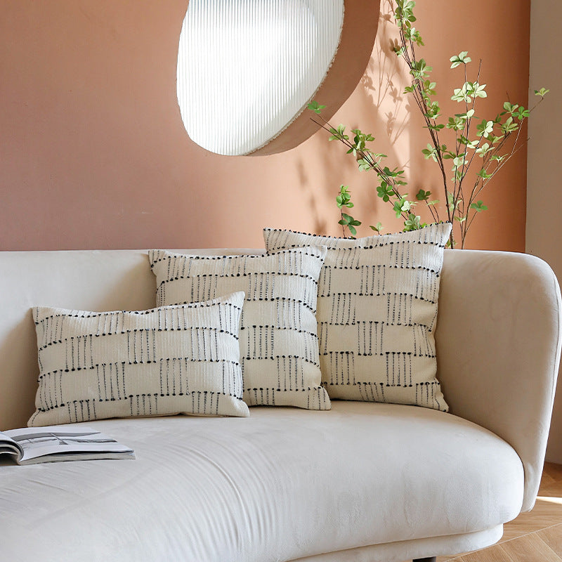 Structure cushion cover in Scandinavian design made of cotton twill with dotted tuft decoration