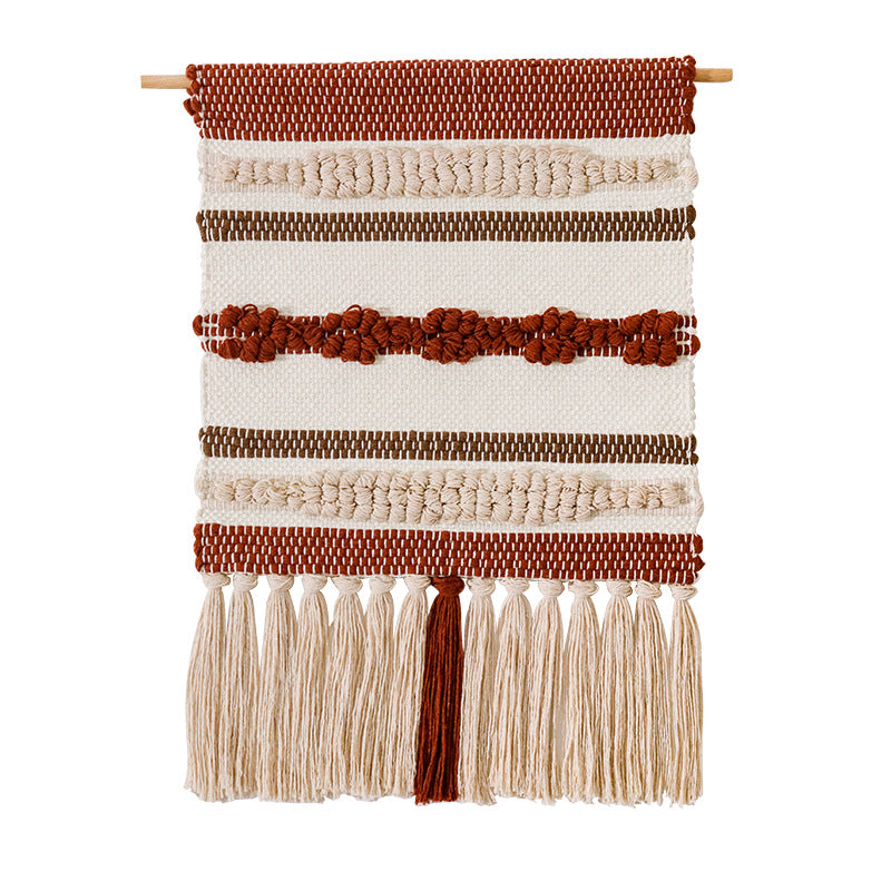 Woven Boho wall tapestry with macrame fringes and handcrafted textured relief