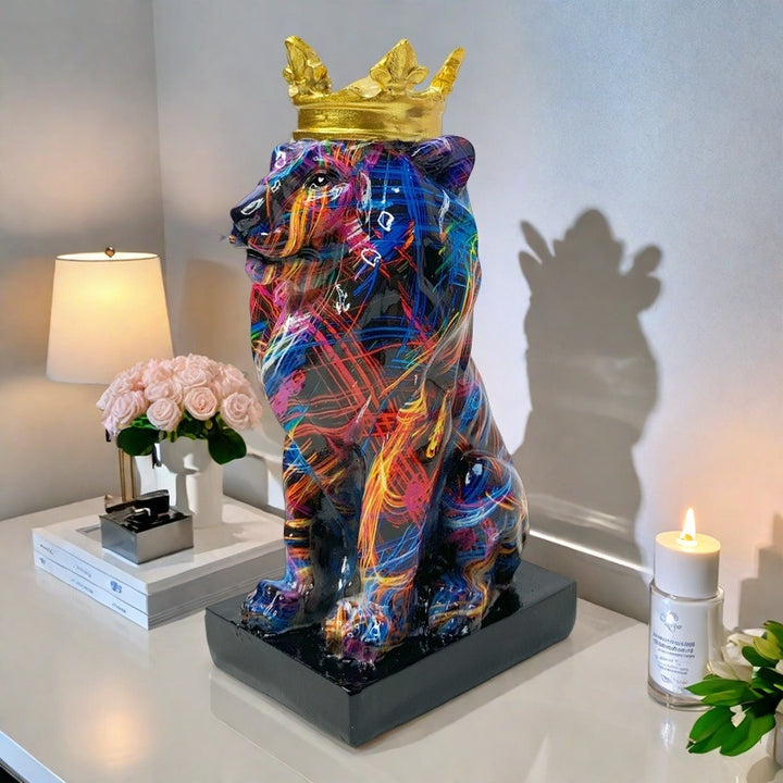 Colorful Lions Sculpture with Crown