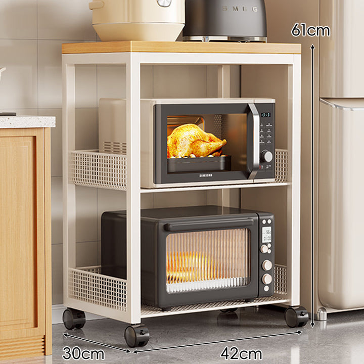 Rolling Kitchen Appliance Stand with Bamboo Top and Ventilated Mesh Shelves