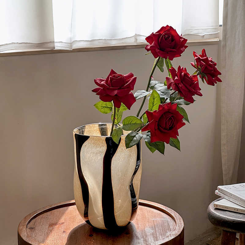 Hand-Blown Tall Striped Art Glass Vase