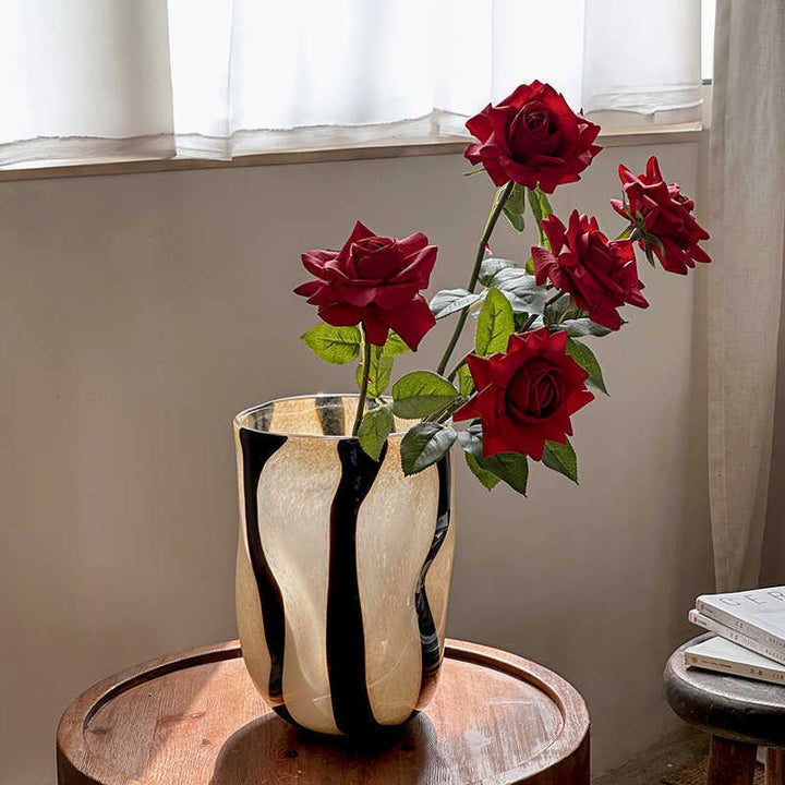 Hand-Blown Tall Striped Art Glass Vase