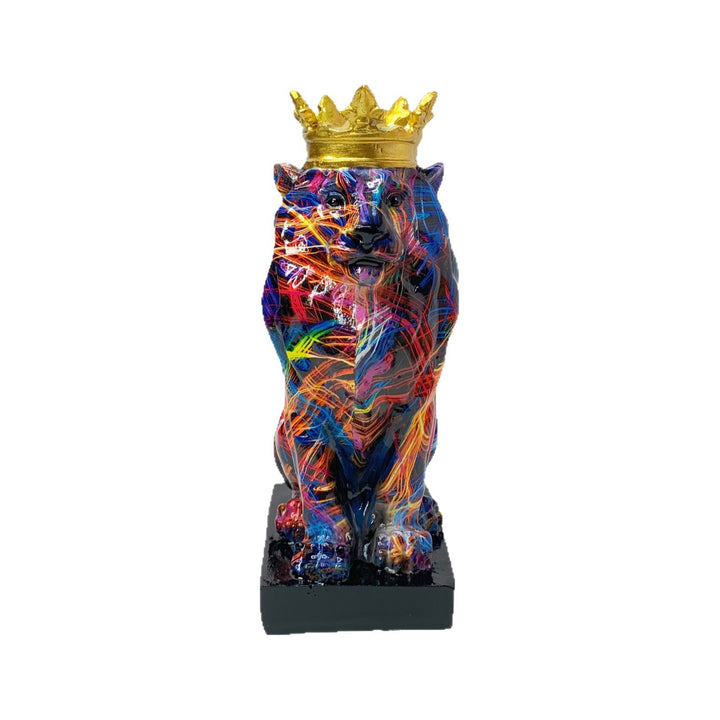 Colorful Lions Sculpture with Crown