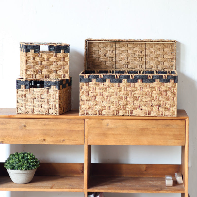 Square storage basket made of natural material