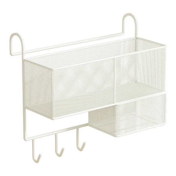 Over-Rail Hanging Mesh Storage Basket with Sliding Drawer and Utility Hooks