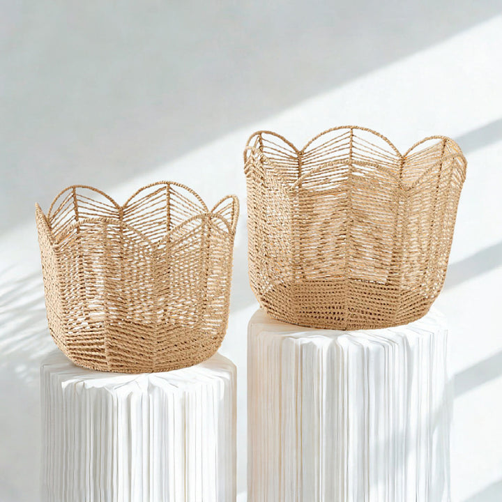 Handcrafted storage basket in leaf design