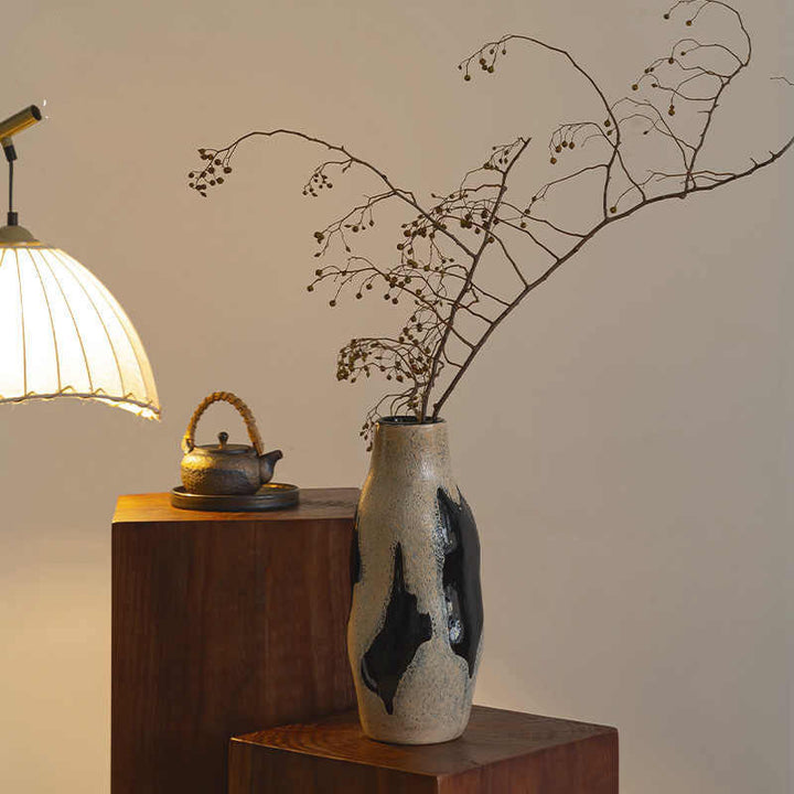 Tall Textured Ceramic Drip-Glaze Floor Vase