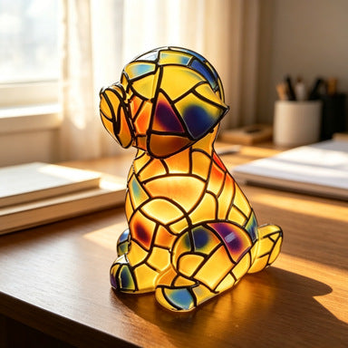Colored Glass Mosaic Puppy Nightstand Lamp