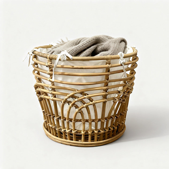 Handcrafted storage basket with fabric insert