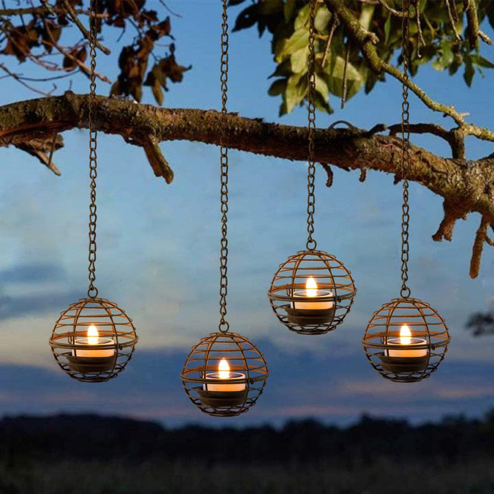 Hanging Spherical Wire Tealight Holder Set