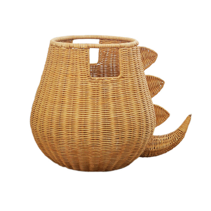 Handcrafted toy basket with dinosaur motif