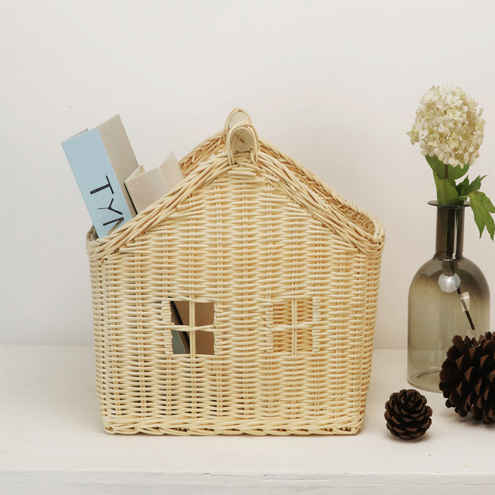 Playful storage basket in the shape of a house
