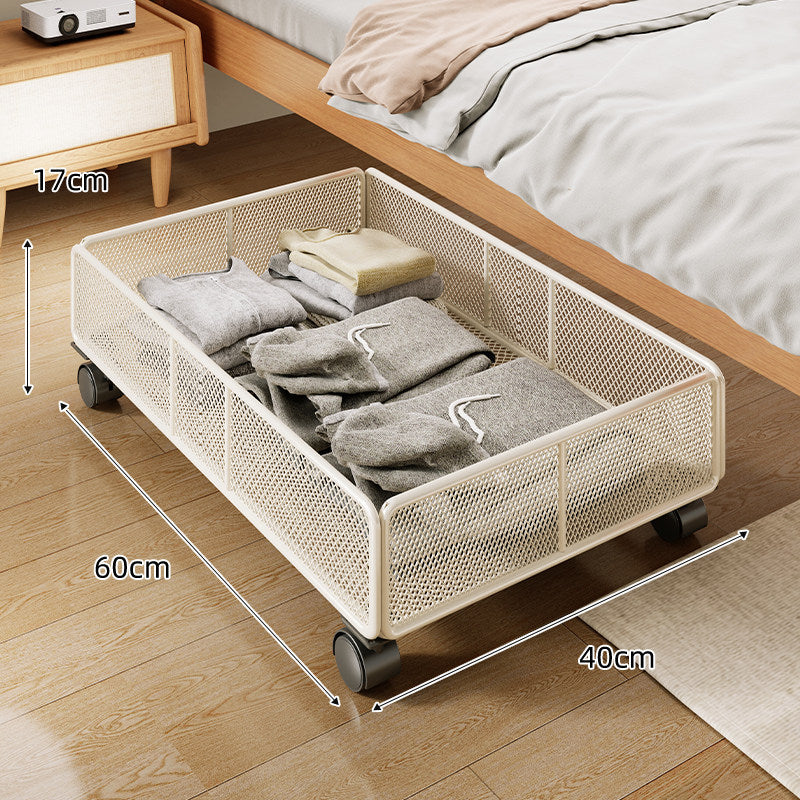 Low-Profile Rectangular Metal Mesh Under-Bed Storage Basket Organizer