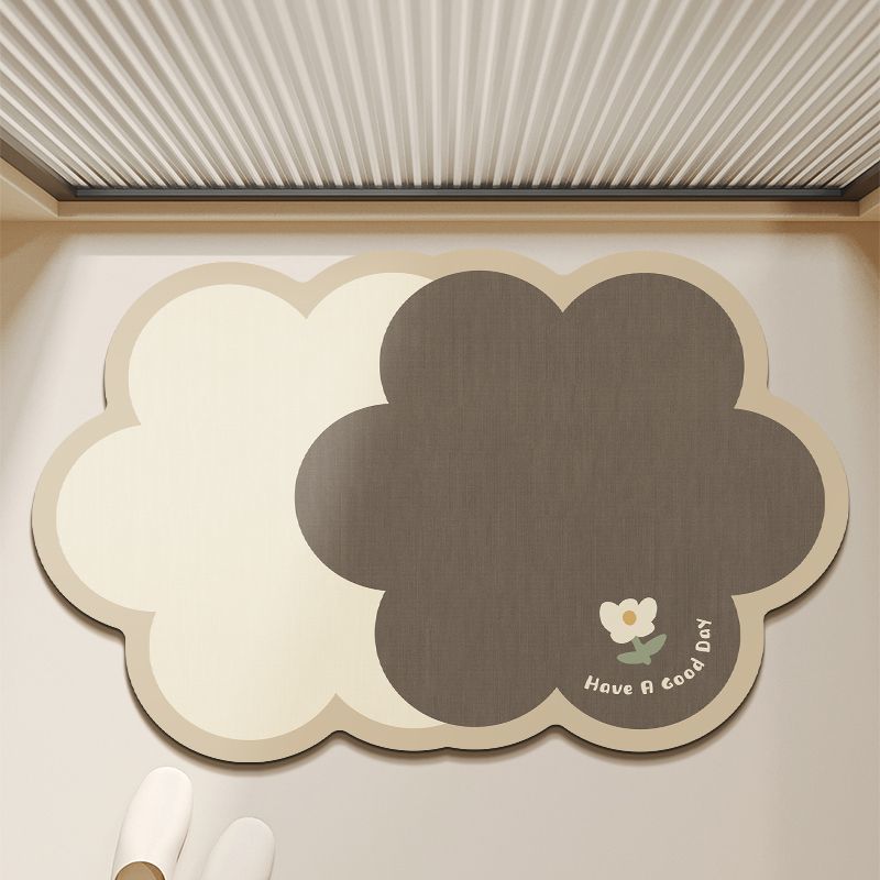 Cloud-Shaped Low-Pile Absorbent Floor Mat with Non-Slip Backing and Flower Print