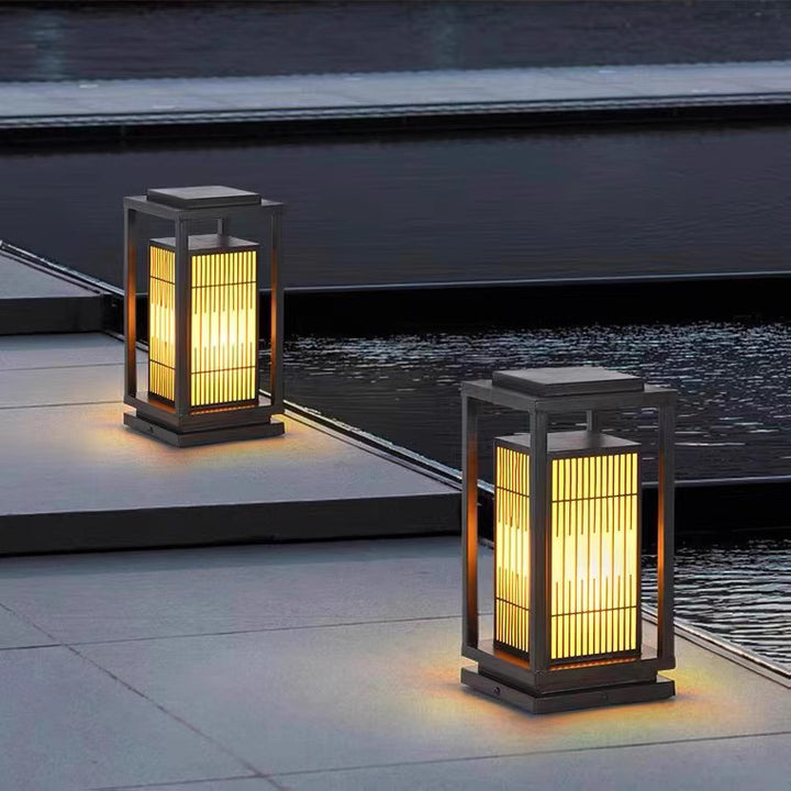 Outdoor Solar Lantern Path Light with Decorative Frosted Glass Panels
