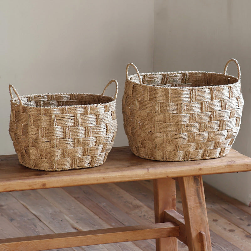 Storage baskets made of woven natural material