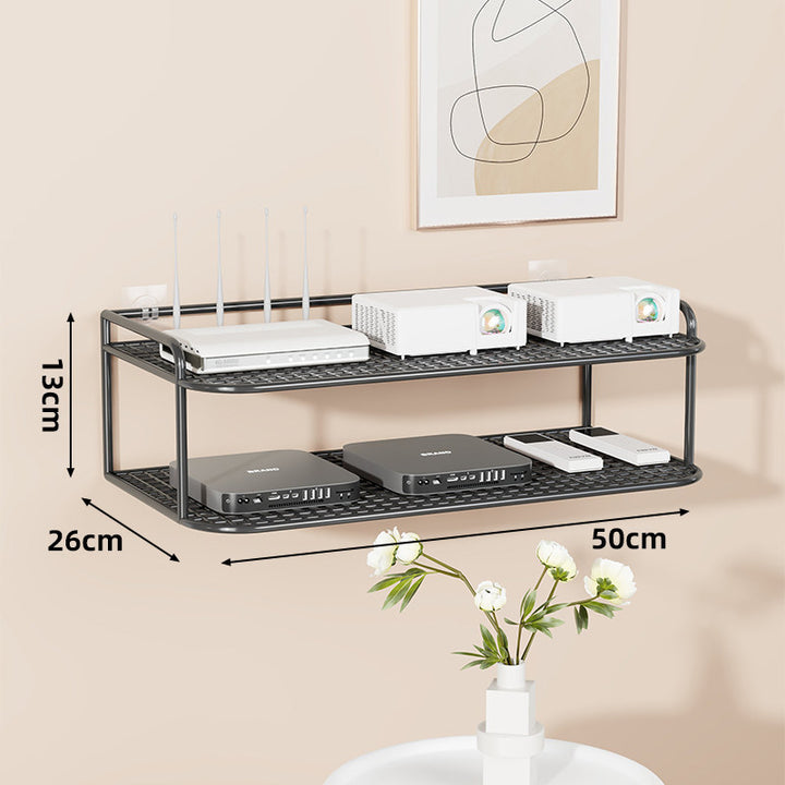 Wall-Mounted Two-Tier Ventilated Metal Mesh Electronics & Router Shelf Organizer