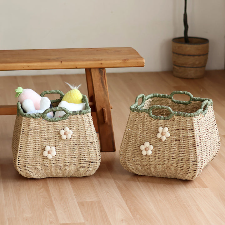 Handcrafted basket with flower appliqué