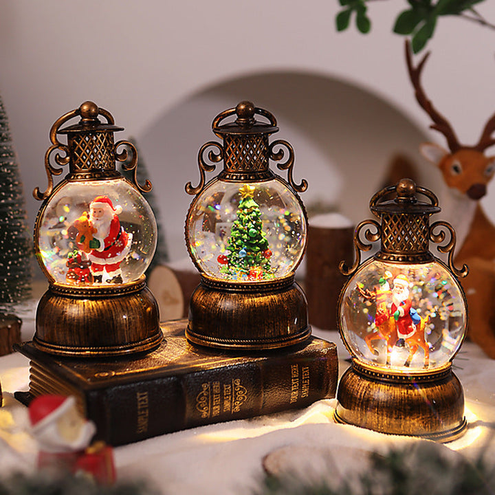 Nostalgic Christmas lantern with movable snowman scene