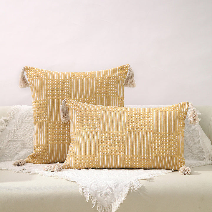 Textured Decorative Throw Pillow with Tassels