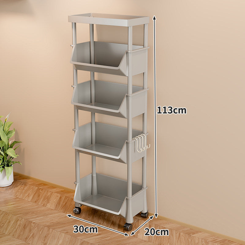 Slim Vertical Multi-Tier Rolling Storage Cart with Tilted Open Bins and Swivel Casters