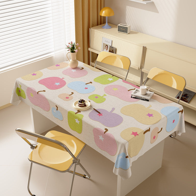 Decorative Cotton-Linen Tablecloth with Playful Apple-Star Print