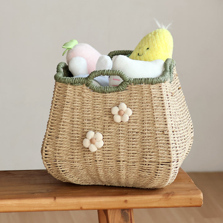 Stylish storage basket with flower appliqué