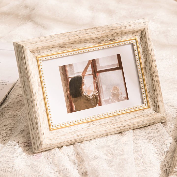 Vintage Wooden Picture Frame with Gold Accents