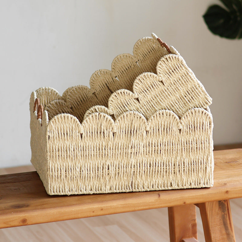 Handcrafted storage basket with wave edge