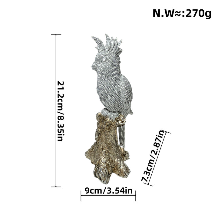 Shiny parrot figure on log