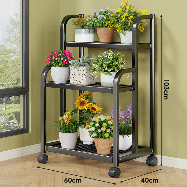 Three-Tier Rolling Metal Plant Display Shelf